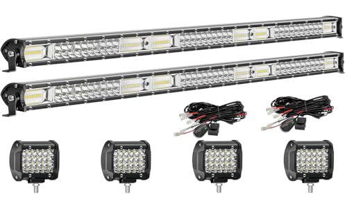 MUVKQC LED Light Bar for Truck - 38 Inch Slim Light Bars with 4 Inch LED Pod Lights and Wiring Harness 12V 24V Spot Flood Combo Waterproof Off Road Work Lights for ATV UTV Tractor Trailer Pickup