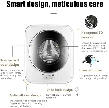 Mini Washing Machine and Dryer, Compact Wall-Mount Household Laundry Machine, High-Temperature Washing, LED Touch Panel, Multiple Modes