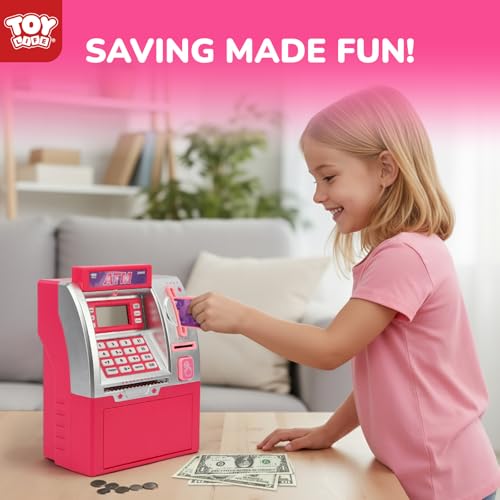 Image of TOY Life Pink Kids ATM Piggy Bank, Money Counter, Ages 5-10