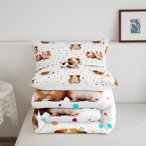 Image of Feelyou Guinea Pig Bedding Set for Girls Boys Children Cute Cavy Pattern Comforter Decorative Cartoon Lovely Pet Animal Comforter Set Toddler Size Colorful Polka Dots Duvet Set 2Pcs Sets