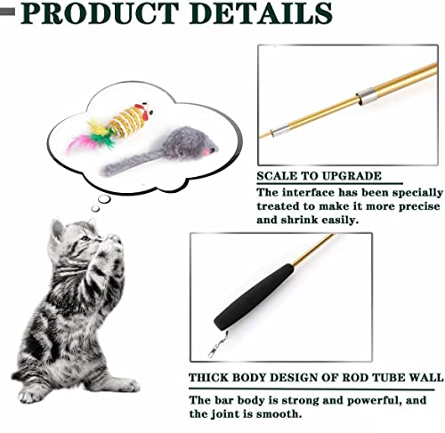 Image of PETS EMPIRE Retractable Cat Toy Wand - Interactive Feather Teaser for Cats & Kittens, Extendable Rod with Colorful Feathers - Cat Exercise & Play Training Toy 15Pcs