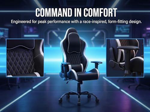 Image of Big & Tall Gaming Chair - Ergonomic High Back Gamer Chair with Adjustable Arms, Reclining Backrest & Lumbar Support - Comfortable PU Leather Chair for Adults, Office, PC Gaming