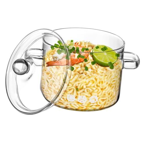 ZUNOXAZ Cacerola de Vidrio Borosilicato Resistente al Calor Olla para Sopa y Fideos con Tapa y Doble Asa para Cocina y Práctica