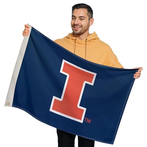 Illinois Fighting Illini College Sports Printed Flag - NCAA Licensed - Nylon - School Banner (Navy Blue Orange 2 x 3)