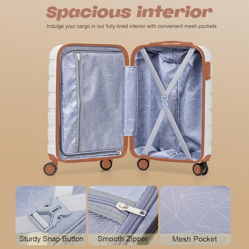 Image of AnyZip Luggage PC ABS Hardside Lightweight Suitcase with 4 Universal Wheels TSA Lock 20 24 28 Inch, White Brown, 5 piece set, Fashion