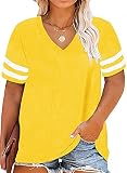 Short Sleeve Tops for Women Business Casual Plus-Size Polo V Neck Tunics Loose Tee Shirts Yellow V3