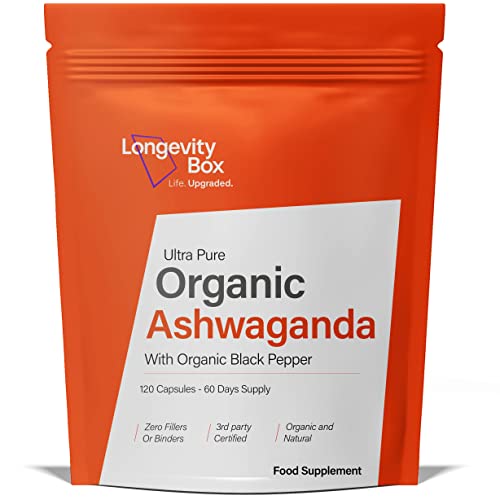 Ultra Pure Organic Ashwagandha Capsules 1000mg | 120 Vegan Capsules | Full Spectrum Root Extract - Ashwaganda Complex Supplement (not Ashwagandha Tablets) - Non-GMO & Made in The UK