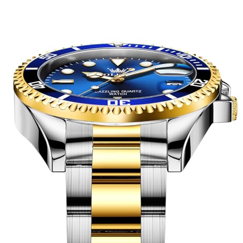 Image of OLEVS Classic Wrist Watches,Men Business Watches Dress Watch with Day,Green /Black /White /Blue Face,Flywheel Multifunction Luminous Men Stainless Steel Wristwatch