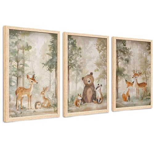ICHZUMW Woodland Animal Nursery Wall Decor, Forest Nursery Wall Art, 20x30