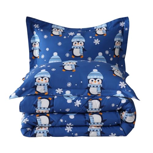 Penguin Snowflakes Kids Comforter Set, 3pc Full