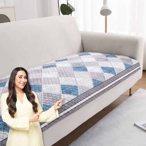 Image of HOKIPO 'LiefNest' Holland Velvet Sofa Cover Mat with Foam Filling for 1 /2 /3 Seater & L-Shape Sofa. Make Your Own Sofa Cover Set, Mat Size: 150(L) cm, Diamond Slate Grey Blue (IN-823-D2)