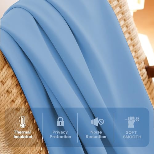 Image of Triple Pinch Pleated Blackout Curtains Thermal Insulated Room Darkening Curtains for Bedroom /Livingroom Pack of 2 Panels, Tiebacks, Hooks (Aqua Blue)