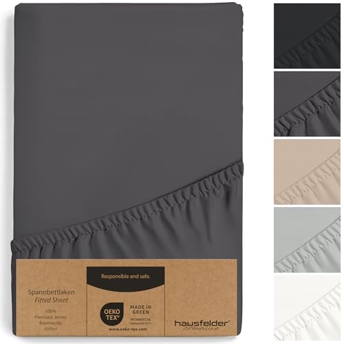 Hausfelder Topper Boxspringbett Spannbettlaken 180x200 bis 200x200cm, bis 15 cm Matratzenhöhe, Jersey Baumwolle, Bettlaken für 180 x 200 cm bis 200 x 20cm Boxspringbetten, Anthrazit-Schwarz Hausfelder Topper Boxspringbett Spannbettlaken 180x200 bis 200x200cm, bis 15 cm Matratzenhöhe, Jersey Baumwolle, Bettlaken für 180 x 200 cm bis 200 x 20cm Boxspringbetten, Anthrazit-Schwarz