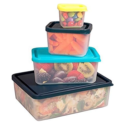 Reusable Lunch Containers - Set of 4 Microwave Safe, Meal Prep Stackable Nesting Containers, Pack Food, Snacks & Sauces in Leak Proof Compartments w/Lids, Easy to Clean, Bento Boxes Cover