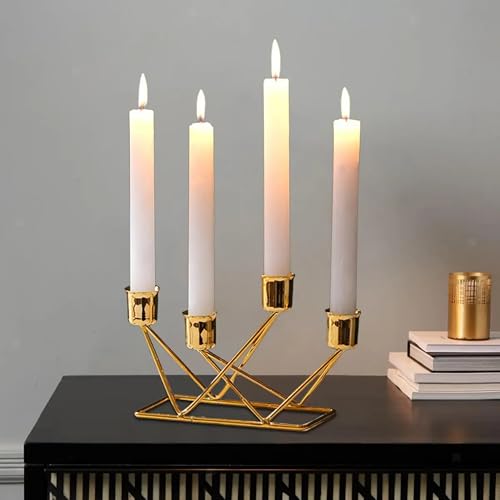 Image of B H Handicrafts Golden 4 Tealight Designer Candle Holder & Stands, Iron Tealight Candle Holders for Christmas and Diwali Decor for Holiday Decoration