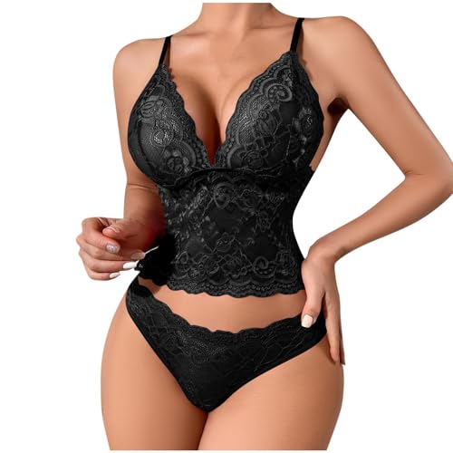 Women's Sexy Lingerie Sets Bra Panty 2 Picece Sets Embroidered Lace Strap Sheer Cami +Thong 2026 Fashion Valentine 2pc