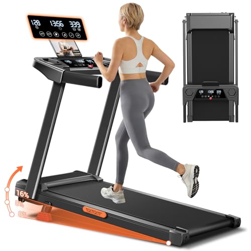 AUDAXFIT Treadmills for Home with 16% Incline & Handle Bar, 3.0HP Quiet Foldable Treadmill with Led Screen Up to 300lbs Capacity, 7-Layer Shock-Absorbing Walking Pad Treadmill 0.6-7.0MPH