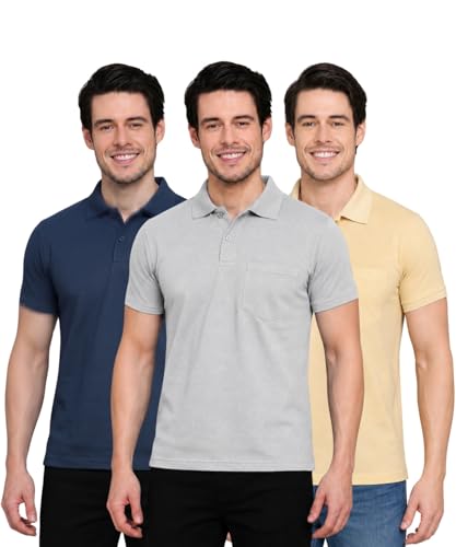 Image of INKKR Men Regular Fit Polo Neck Half Sleeve Solid Casual T-Shirt with Chest Pocket | Pack of 3