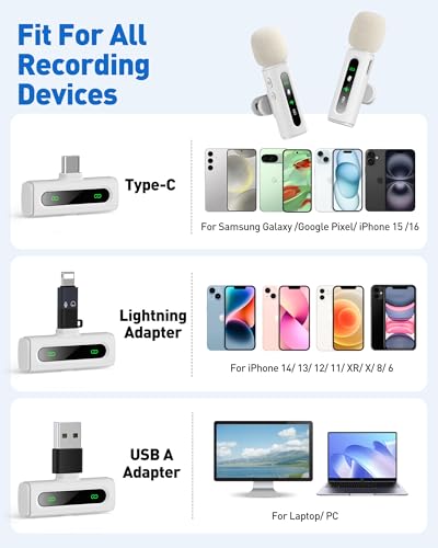 Image of USB C Lavalier Microphone Wireless Mini Mic for Type-C Android Phone /Tablet /PC Video Recording Clip-on Mics with Rotatable Clip&Denoise Recording, Ideal for Vlog Tiktok Youtube Content Creator, White