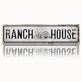 Vintage Farmhouse Sign, Ranch House Sign 15.8x4 inches, Rustic Metal Signs for Indoors or Outdoors Use, Country Style Home Decor, Vintage Bar Pub Decor, Decorative Aluminum Wall Plaque