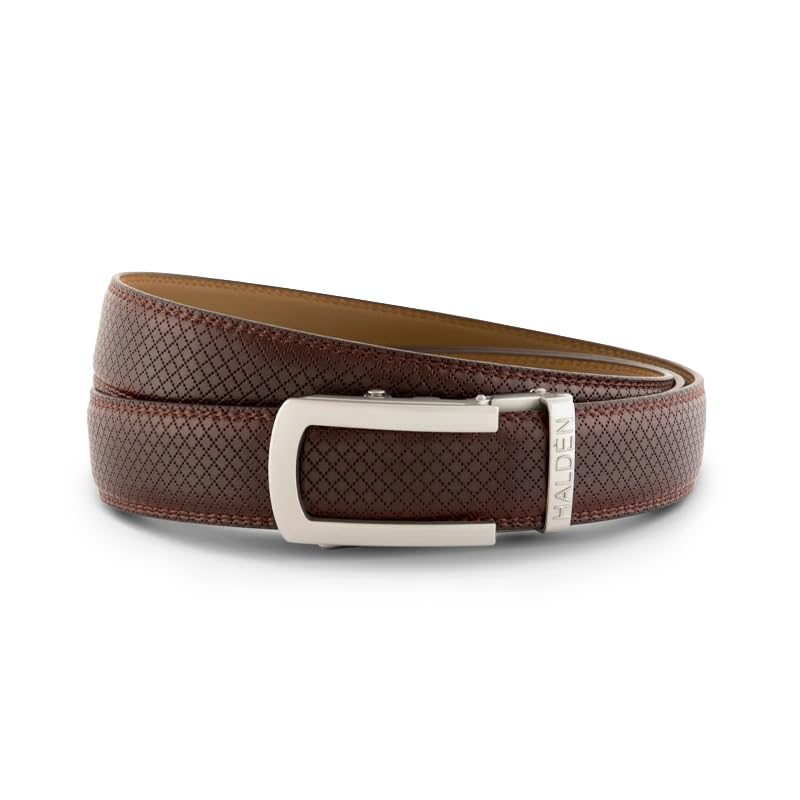 Image of HALDEN THEO Brown Belt For Men Leather Original (Adjustable Fits Up to 44 Inch Waist) Ratchet Strap with Classic Buckle & Magnetic Auto-lock