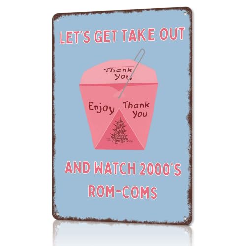 Let's Get Take Out and Watch 2000's Rom-coms Vintage Aluminum Metal Sign, 8 x 12 Inch, Home Kitchen...