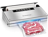 Bonsenkitchen Vacuum Sealer Machine, Stainless Steel Food Sealer Vacuum Sealers with 5 Food Vacuum Modes, Built-in Cutter & Bag Storage, Silver Black