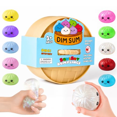 Image of Dumpling Squishies, Dumpling Mystery Box, Colorful Dumplings Stress Balls Fidget Sensory Toy, Stocking Stuffers with Food Steamer Stretchy Desk Toys (Flash White)