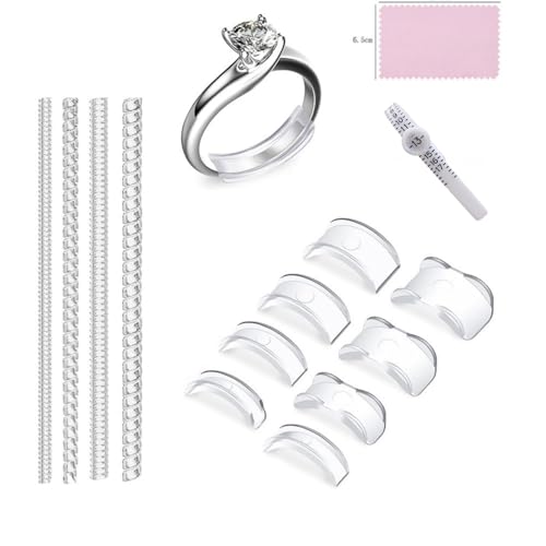 14 Pcs Ring Sizer Kit, 12 Pcs Invisible Transparent Ring Adjuster with Ring Measurement Ruler & Cleaning Cloth, Ring Guards Spacer Tightener for Women Men to Make Rings Smaller