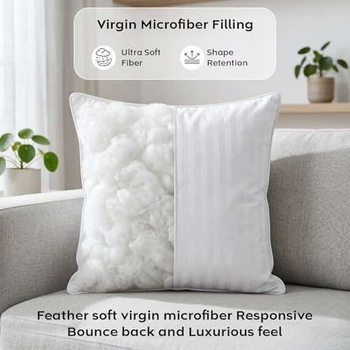 Image of AYKA Microfiber Cushion Filler Set of 3 (16 x 16 Inch) | Soft & Fluffy Sofa Cushions Inserts | Premium Polyester Fiber Throw Pillows for Sofa, Couch, Bed & Living Room Decor | White