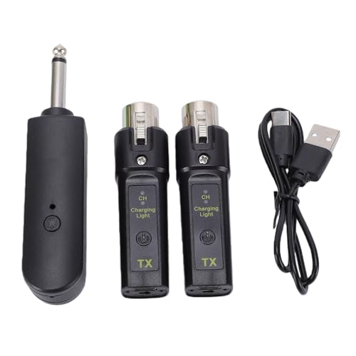 Micrófono inalámbrico 2.4G con transmisor y receptor, adaptador XLR para micrófonos dinámicos y condensadores, emparejamiento automático, baja latencia, rango de 30-50 m, carga rápida USB-C