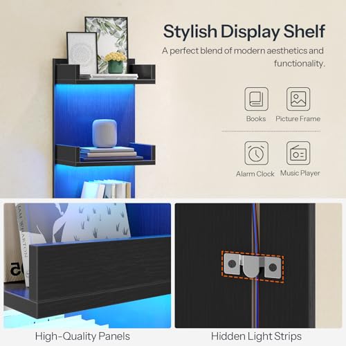 Image of HOOBRO Floating Wall Shelves with LED Lights, Floating Shelf Wall Mounted for Storage, Vertical Display Stand, Modern Column Rack, for Bedroom, Livingroom, 4-Tier, 35.4 Inches, Black, BK41DBJ01