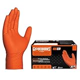GLOVEWORKS HD Industrial Orange Nitrile Gloves - 8 mil, Latex Free, Powder Free, Diamond Texture, Disposable, Heavy Duty, Large, GWON46100-BX, Box of 100