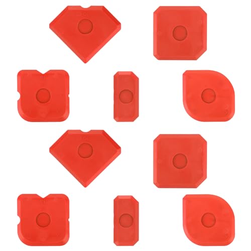 Gosknor 10pcs Plastic Caulking Tool Set, Reuse Grout Scraper Sealant Profiling Finishing Smoothing Tool Caulk Smoother Remover for Window Kitchen Bathroom Floor Sink Joint Sealing (Red)