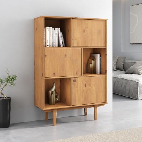 IDIMEX Buffet Haut Simona 95x139 cm en Bois Massif Coloris chêne avec 3 Portes et 3 Étagères, Vaisselier en Hauteur, Style Vintage Scandinave Années 50,...