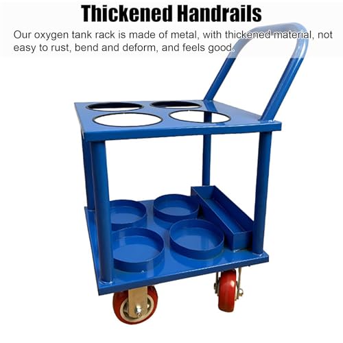 ZIMGOD Oxygen Tank Holder Movable Oxygen Hand Truck with Ring Slots/Wheels, Gas Canister Carrier Storage Stand Holds 4 Cylinders, Indoor & Outdoor Oxygen Tank Bracket