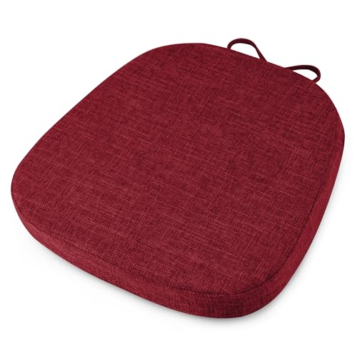 Image of OVOV 14x14 Chair Cushions for Metal Dining Chairs 1 Piece Red | Non Slip, Washable Removable Cover with Ties, Textured, for Dining Room, Kitchen Cafes Bistro Patio, Stackable Chairs