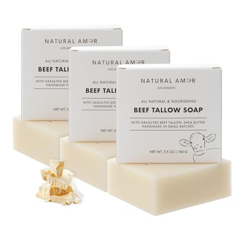 Natural Amor Beef Tallow Soap Bar 3 Pack, Handmade with
