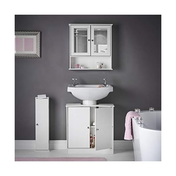 CARME Gatsby - 3 Piece Set White Bathroom Wall Mounted Cabinet with Mirror, Under Sink Storage Floor Unit - Image 3
