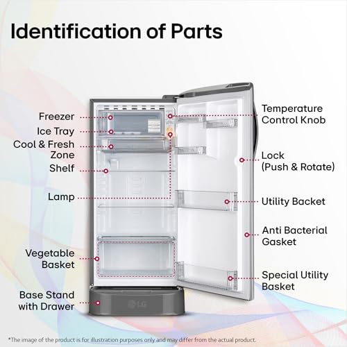 Image of LG 185 L, 5 Star, Smart Inverter, Direct Cool Single Door Refrigerator (GLD1956ZAPZ, Shiny Steel, Base stand with Drawer, Fit Max Chiller Tray & Fast Ice Making)
