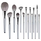 Kit Profissional de Pincéis de Maquiagem 14 em 1, Cor Prata, Conjunto para Maquiagem de Festa e Contorno, Cerdas Sintéticas de Luxo e Cabo Resistente