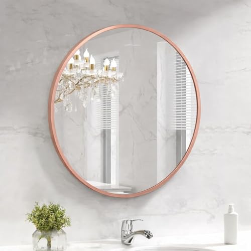 Image of Sidra Decor Metal Frame Round Wall Mirror for Home Decoration | Wall Mounted Circle Mirror for Bathroom, Living Room, Bedroom, Hallway, HD Vanity Mirror wash Basin (Rose Gold Frame 24 inch)