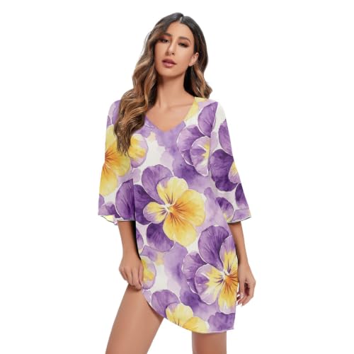 Robe trapèze en mousseline de soie premium et col V au tombé fluide parfait