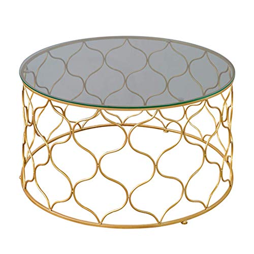 Creative Coffee Table Round, Wrought Iron Bracket, Tempered Glass Desk