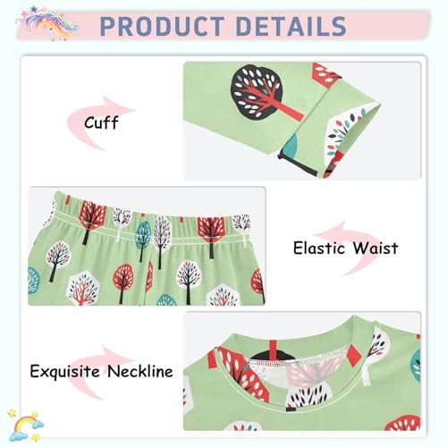 Pajama Sets Long Sleeve Tree Pattern on Light Green Soft Comfy Sleepwear 2 Piece PJS 3-8T4