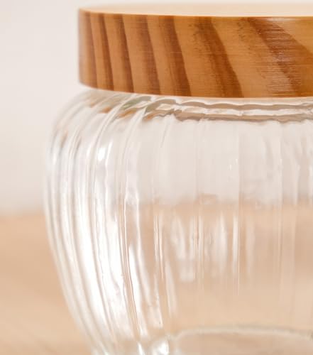Image of Nestasia Glass Containers for Kitchen Storage Set of 2-2200ml, Airtight Transparent Glass Jar 2+ litre with Wooden Lid for Kitchen Pantry, Spice, Masala, Pickles, Pulses, Dry Fruits, Snacks Storage