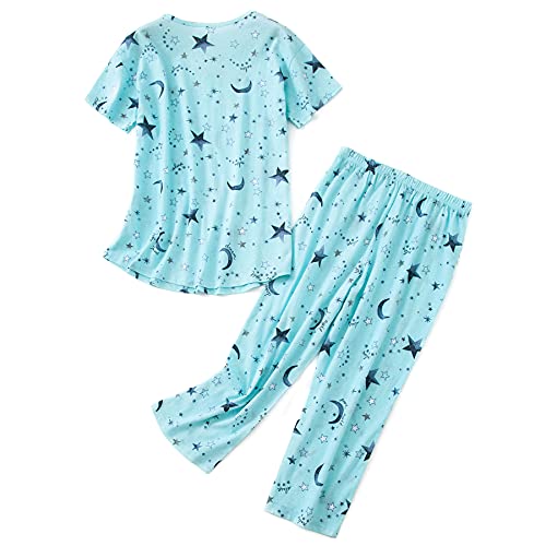 Zando Pajamas For Women Two Piece Lounge Sets Short Sleeve Womens Pajama Sets Soft Capri Pajama Pants Cotton Pjs For Women Set Cute Lounge Pants Comfy Pj Pants Pj Set Green Stars Medium #TOP1