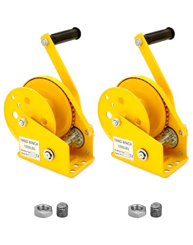 QWORK 2 Pack 1200lbs Heavy Duty Manual Crank Winch, Two-Way self-Locking Boat Trailer Winch