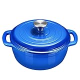 3 Quart Enameled Cast Iron Dutch Oven,Large Loop Handles,Enamel Round Dutch Oven Pot with Lid(Blue)