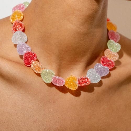 Collar de corazón de resina ajustable con colgante vibrante 2
